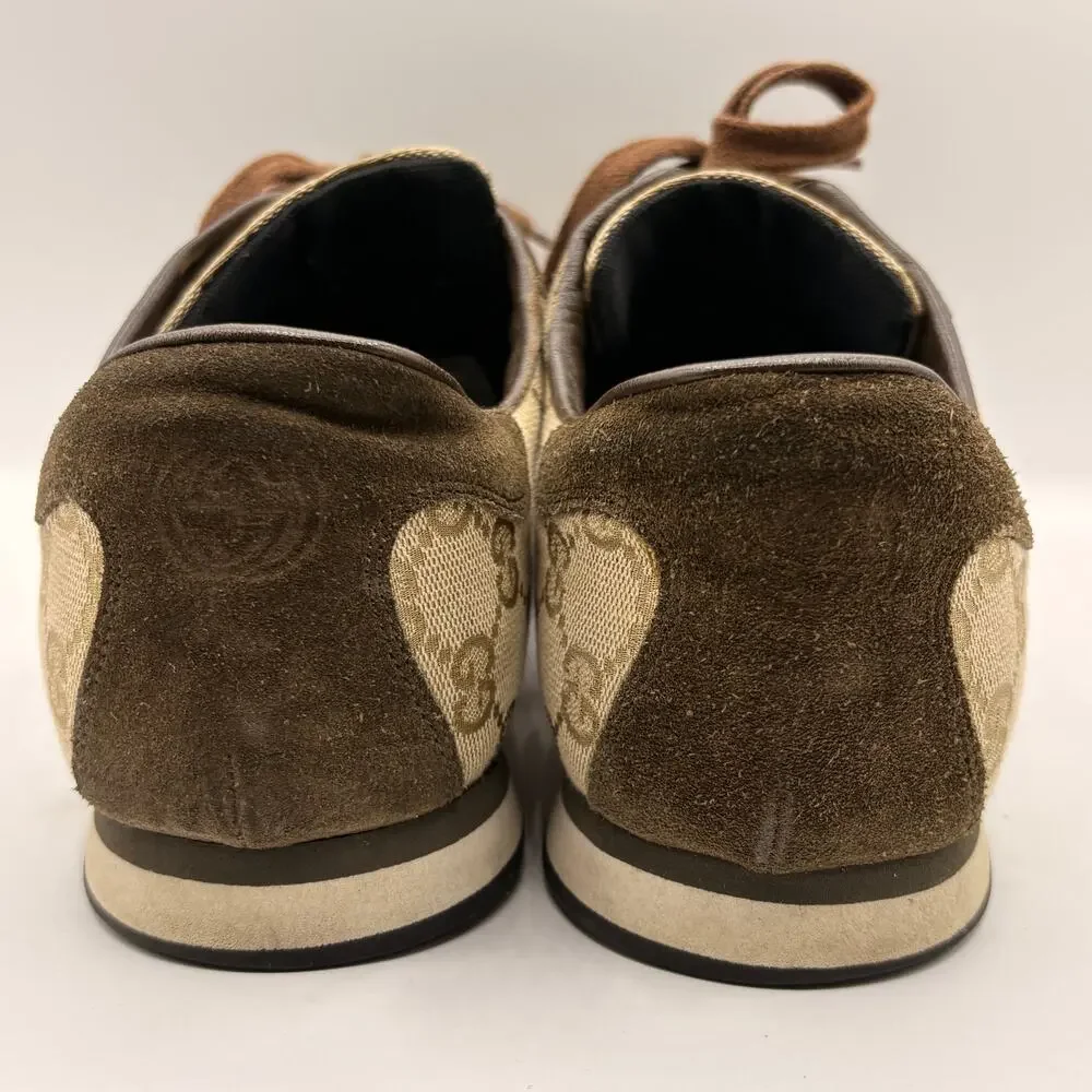 GUCCI GG Monogram Canvas Brown Suede Orange Web Lace Sneakers Sz 9G 9.5 US $995